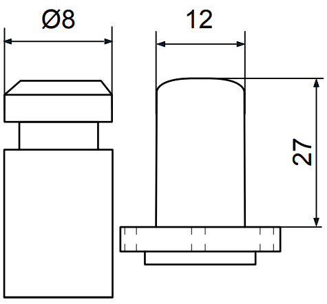 Ąšis ø8mm su įvore baldiniam ratukui.