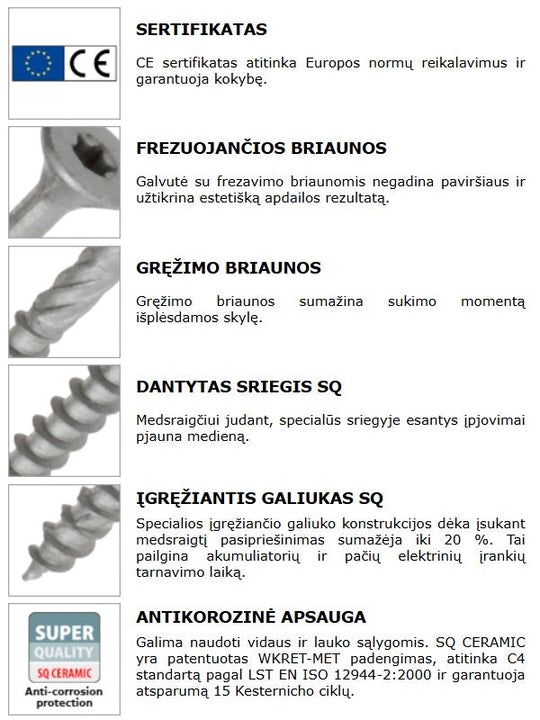 Medsraigtis ileidziama TORX galva daliniu sriegiu lauko darbams savybes