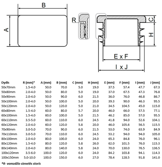 Įkalamas kamštelis stačiakampis plokščias didelis.