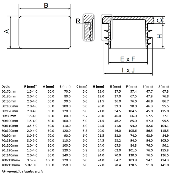 Įkalamas kamštelis stačiakampis plokščias didelis.