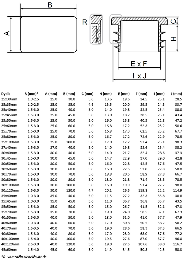 Įkalamas kamštelis stačiakampis plokščias vidutinio dydžio.