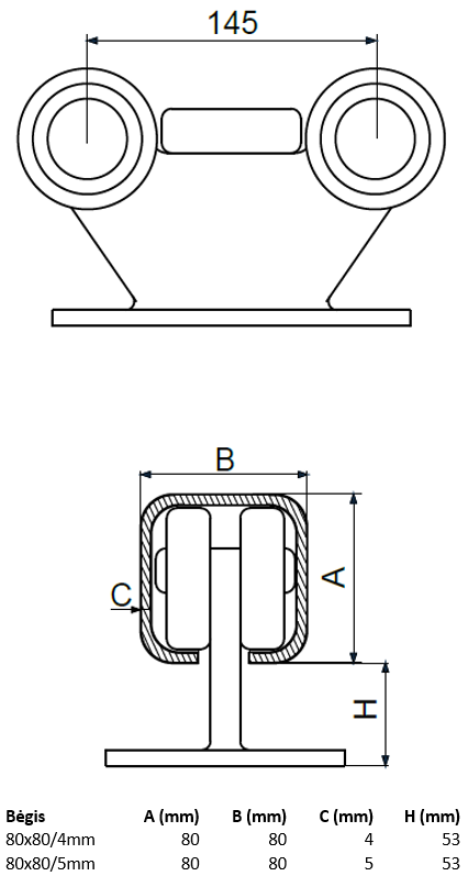 Vezimelis fksuotas su 5 plastikiniais metaliniais ratukais.