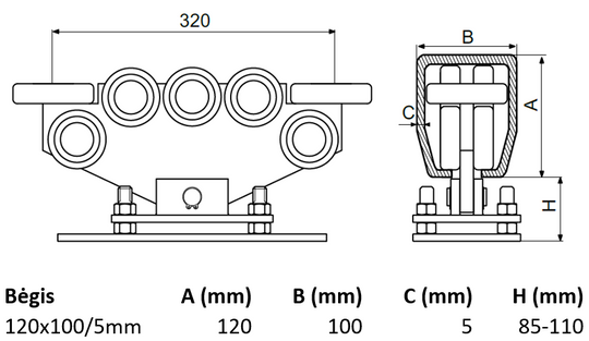 Vezimelis pasiverciantis reguliuojamas su 12 plastikiniu ratuku.