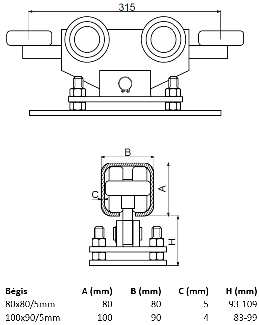 Vezimelis pasiverciantis reguliuojamas su 6 plastikiniais ratukais.